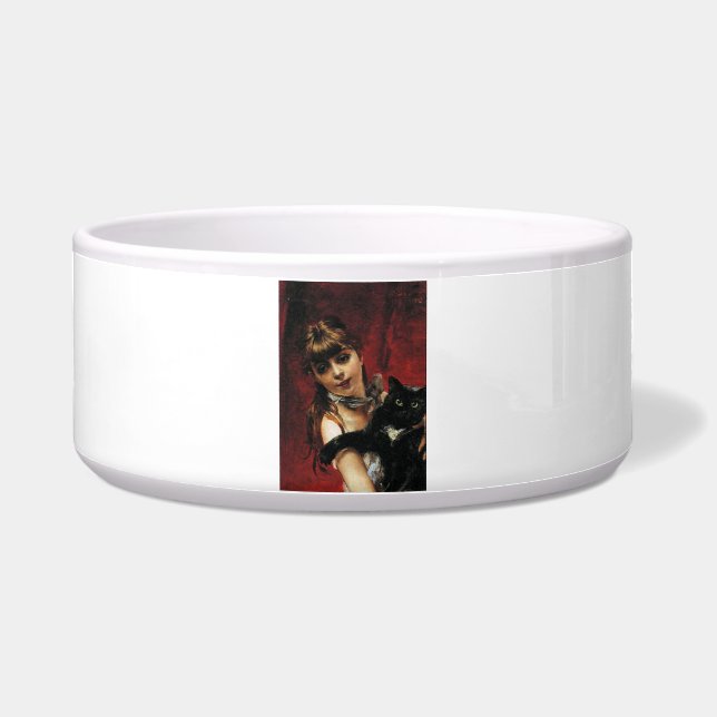 Mädchen mit einer schwarzen Katze in ihren Armen Napf (Vorderseite)