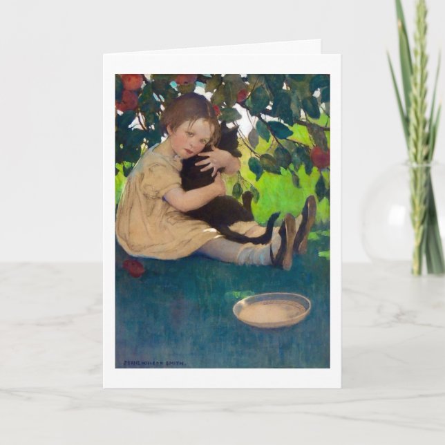 Mädchen mit einer Schwarzen Katze, Jessie Willcox  Karte (Vorderseite)