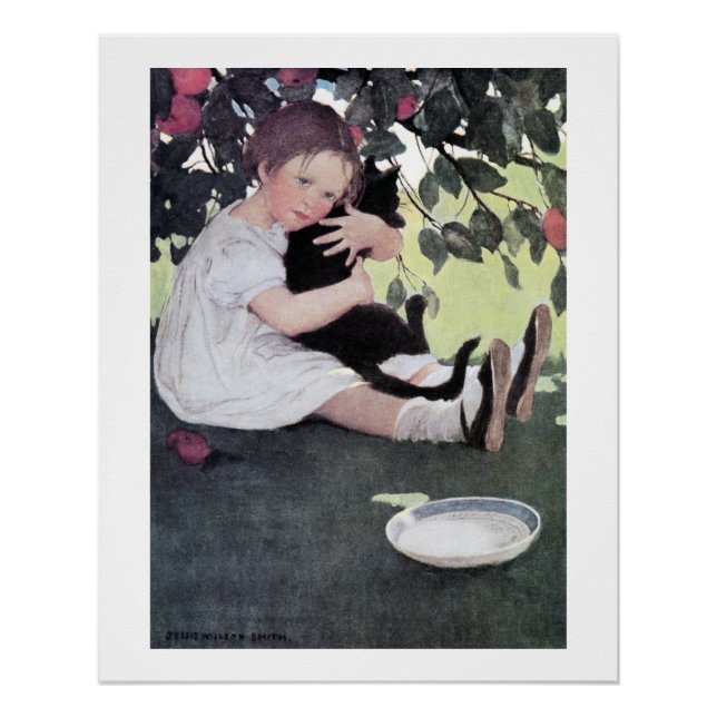 Mädchen mit einer schwarzen Katze, Jessie Willcox  Poster (Vorderseite)