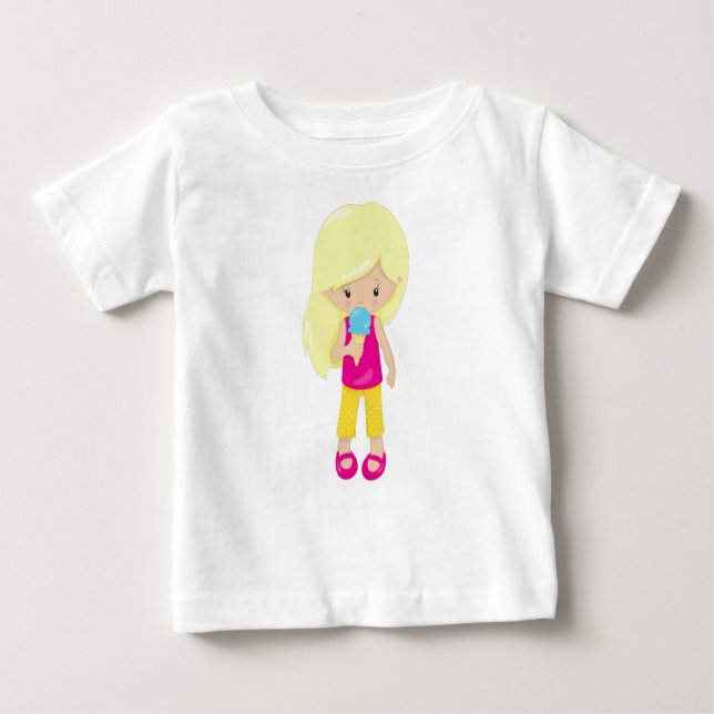 Mädchen mit Eiscreme, Blondhaar, Niedliches Mädche Baby T-shirt (Vorderseite)