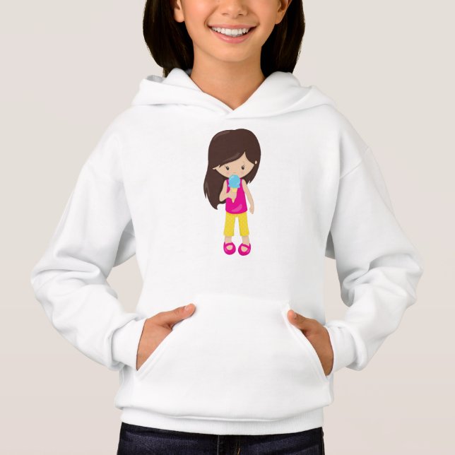 Mädchen mit Eiscreme, Braunhaar, Niedliches Mädche Hoodie (Vorderseite)