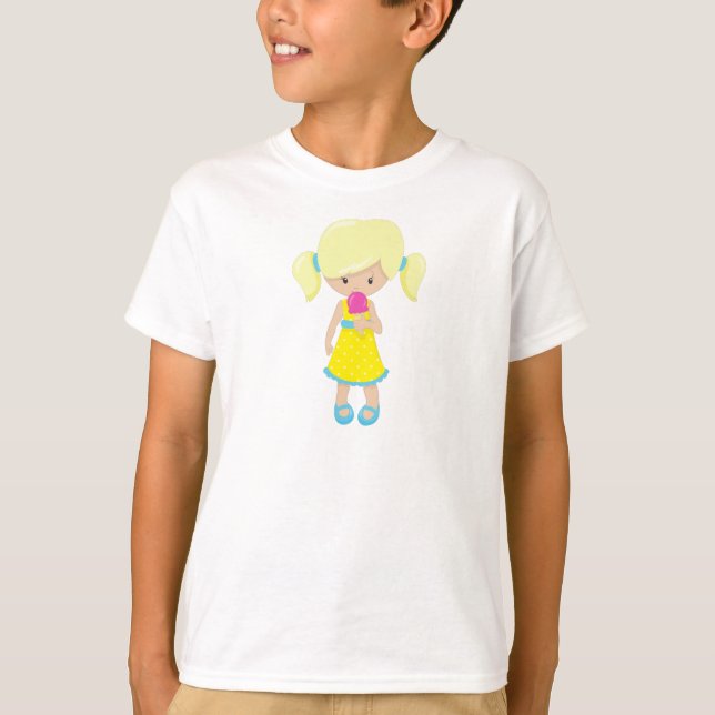 Mädchen mit Eiscreme, Niedliches Mädchen, Blonde T-Shirt (Vorderseite)