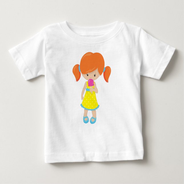 Mädchen mit Eiscreme, orangefarbenes Haar, Niedlic Baby T-shirt (Vorderseite)