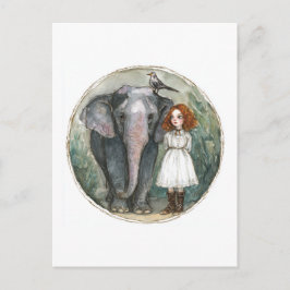 Mädchen mit Elefant und Vogel Postkarte