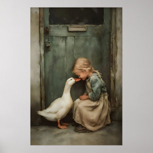 Mädchen Mit Entenliebe Druckbar, Rustikale Cottage Poster