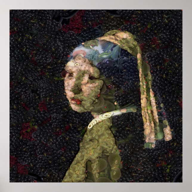 Mädchen mit Erdbeere erwecken Kunstlöffel Poster (Vorne)