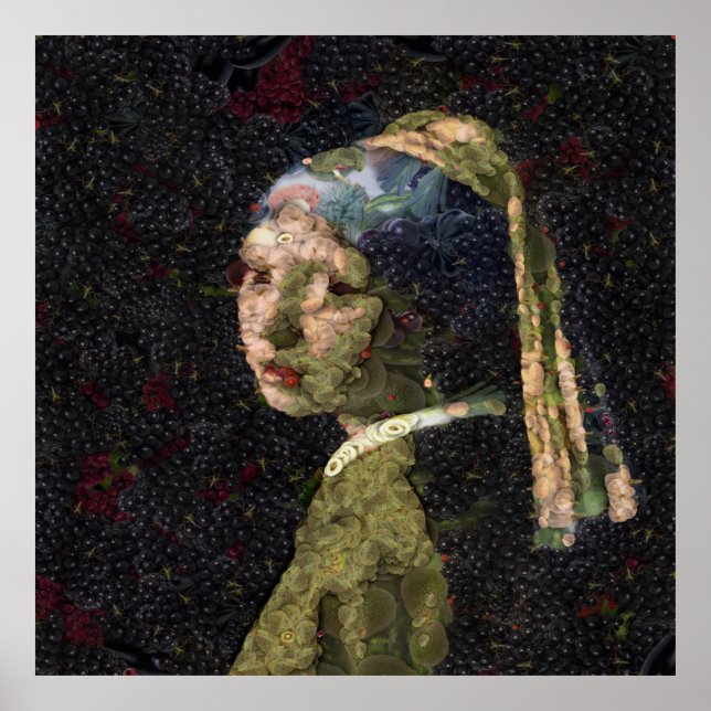 Mädchen mit Erdbeere erwecken Kunstlöffel Poster (Vorne)