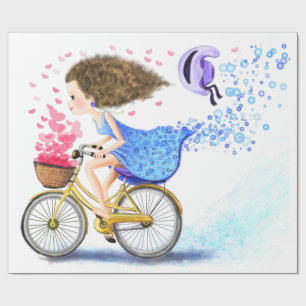 Mädchen mit Fahrrad Romantisches Geschenkpapier