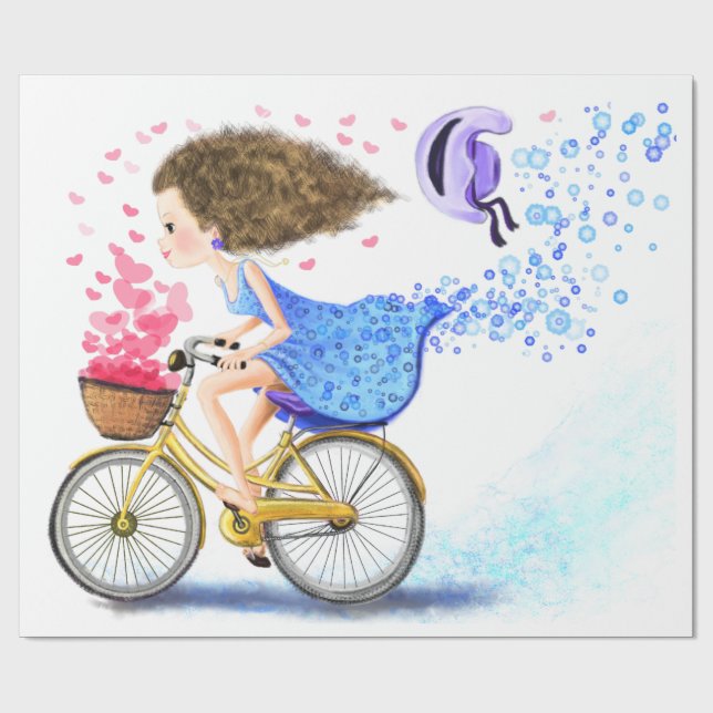 Mädchen mit Fahrrad Romantisches Geschenkpapier (Flach)