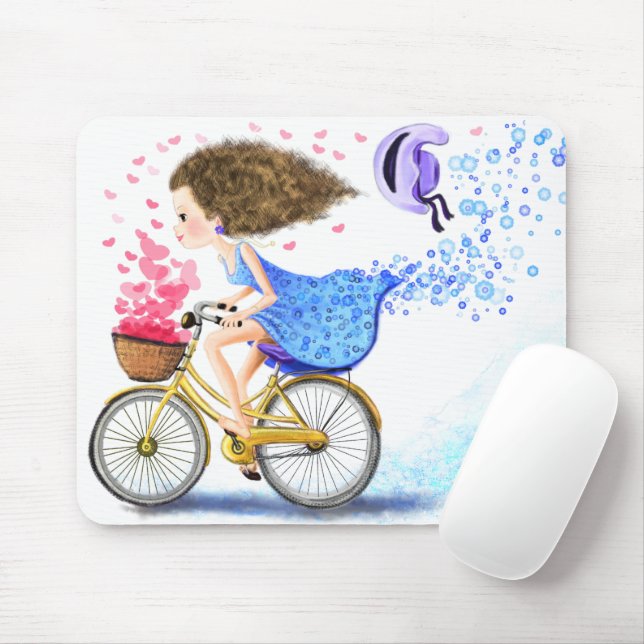 Mädchen mit Fahrradmousepad Mousepad (Mit Mouse)