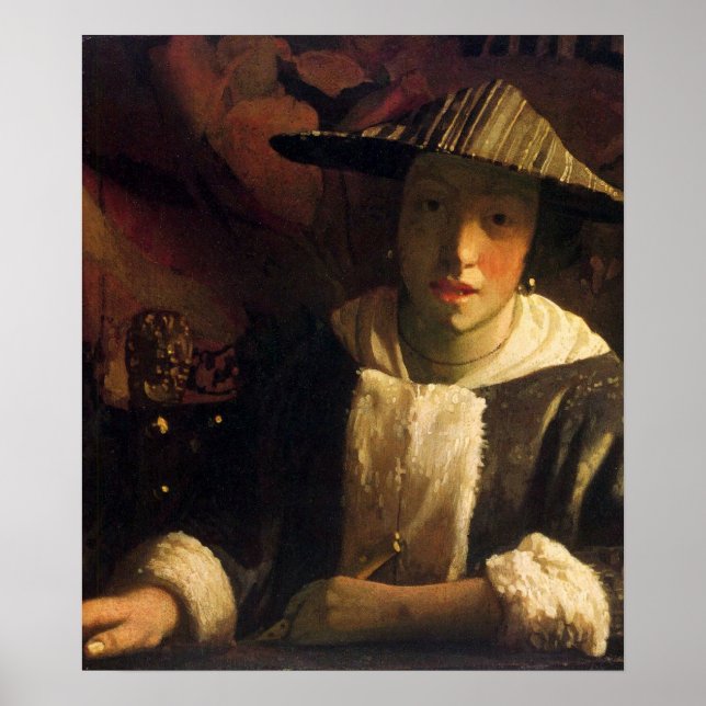 Mädchen mit Flöte von Johannes Vermeer Poster (Vorne)