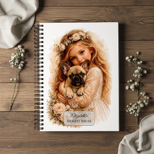 Mädchen mit Französischem Bulldoggen-Welpen Notizbuch