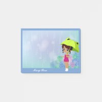 Mädchen mit Frosch Umbrella & Hydrangea Blume Blau