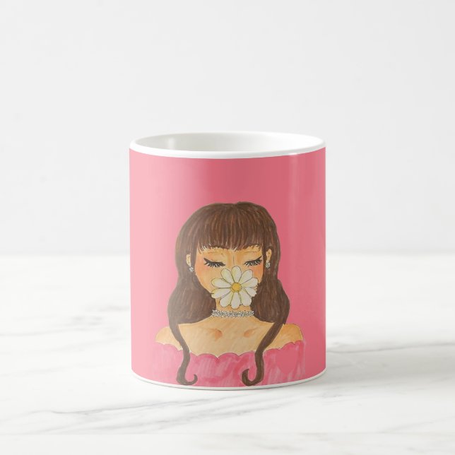 Mädchen mit Gänseblümchen Rosa Kleid Kaffeetasse (Mittel)