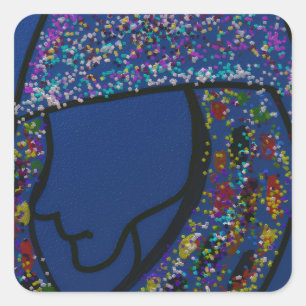 Mädchen mit gepunktetem Glitterdruck-Haar Quadratischer Aufkleber