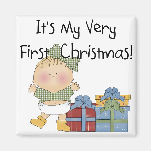 Mädchen mit Geschenken 1. Weihnachtsgeschenke Magnet (Vorne)