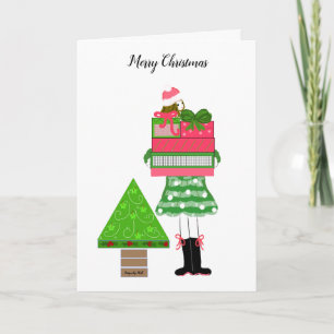 Mädchen mit Geschenken und Baum Karte