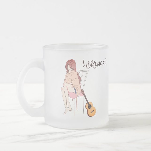 Mädchen mit Gitarre, animiertes Mädchen Mattglastasse (Links)