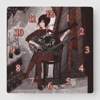 Mädchen mit Gitarre Quadratische Wanduhr