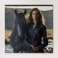 Mädchen mit Glasherz und schwarzem Pferd – Fotopun