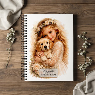 Mädchen mit Golden Retriever Welpe Notizbuch