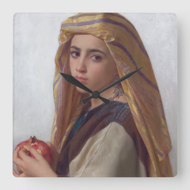 Mädchen mit Granatapfel von W.A. Bouguereau Quadratische Wanduhr (Vorderseite)