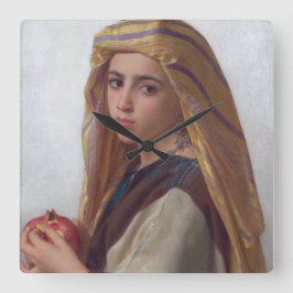 Mädchen mit Granatapfel von W.A. Bouguereau Quadratische Wanduhr