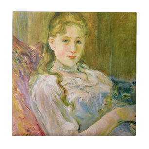 Mädchen mit grauer Hauskatze (von Berthe Morisot) Fliese