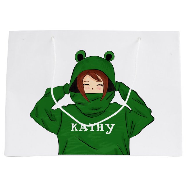 Mädchen mit Green Frog Hoody Zeichnend Große Geschenktüte (Vorderseite)
