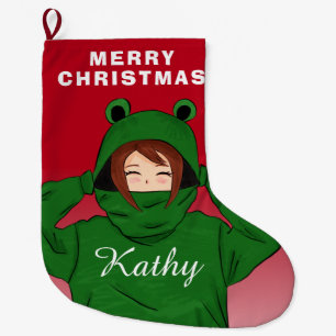 Mädchen mit Green Frog Hoody Zeichnend Großer Weihnachtsstrumpf