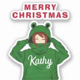 Mädchen mit Green Frog Hoody Zeichnend Weihnachten Aufkleber