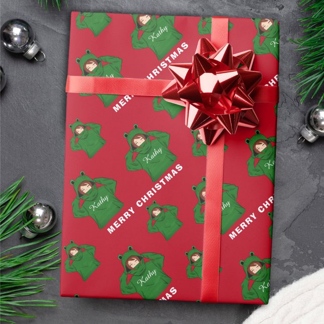 Mädchen mit Green Frog Hoody Zeichnend Weihnachten Geschenkpapier (Von Creator hochgeladen)