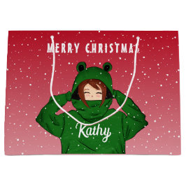 Mädchen mit Green Frog Hoody Zeichnend Weihnachten Große Geschenktüte