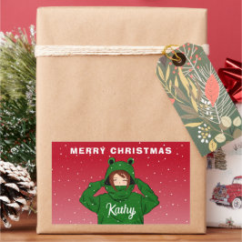 Mädchen mit Green Frog Hoody Zeichnend Weihnachten Rechteckiger Aufkleber