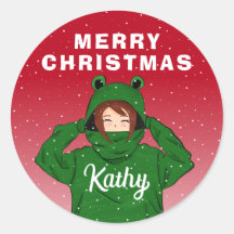 Mädchen mit Green Frog Hoody Zeichnend Weihnachten