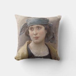 Mädchen mit grünem Kopftuch (von Ludwig Passini) Kissen