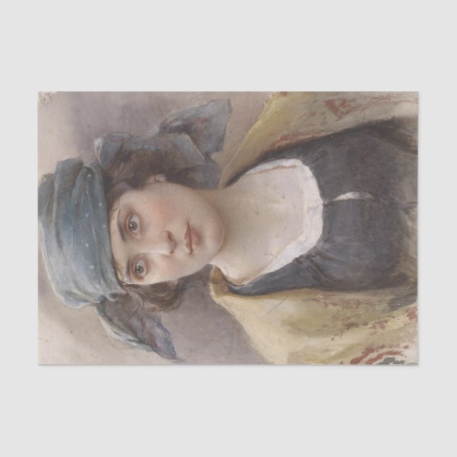 Mädchen mit grünem Kopftuch (von Ludwig Passini) Seidenpapier (Vorderseite)