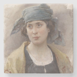 Mädchen mit grünem Kopftuch (von Ludwig Passini) Steinuntersetzer