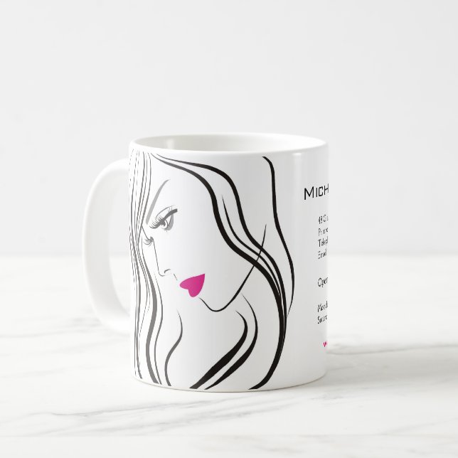 Mädchen mit Haarstyling-Symbol Kaffeetasse (Vorderseite Links)
