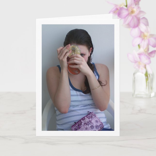 Mädchen mit Handheld Makeup Mirror Portrait Karte (Orchidee)