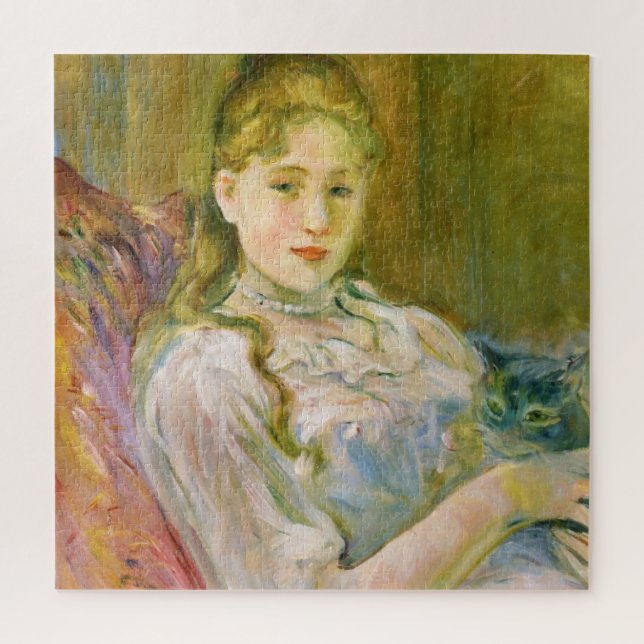 Mädchen mit Hauskatze (von Berthe Morisot) Puzzle (Vertikal)