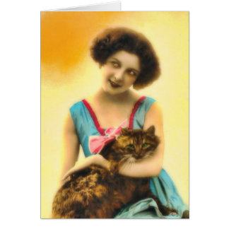 Mädchen mit Haustier-Katze Karte
