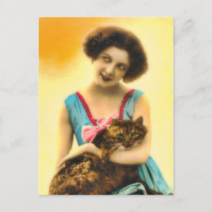 Mädchen mit Haustierkatze Postkarte