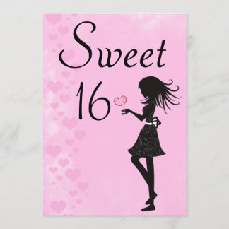Mädchen mit Herz Rosa Sweet 16 Geburtstagseinladun Einladung