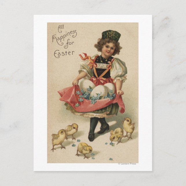Mädchen mit Hühnern Postkarte (Vorderseite)
