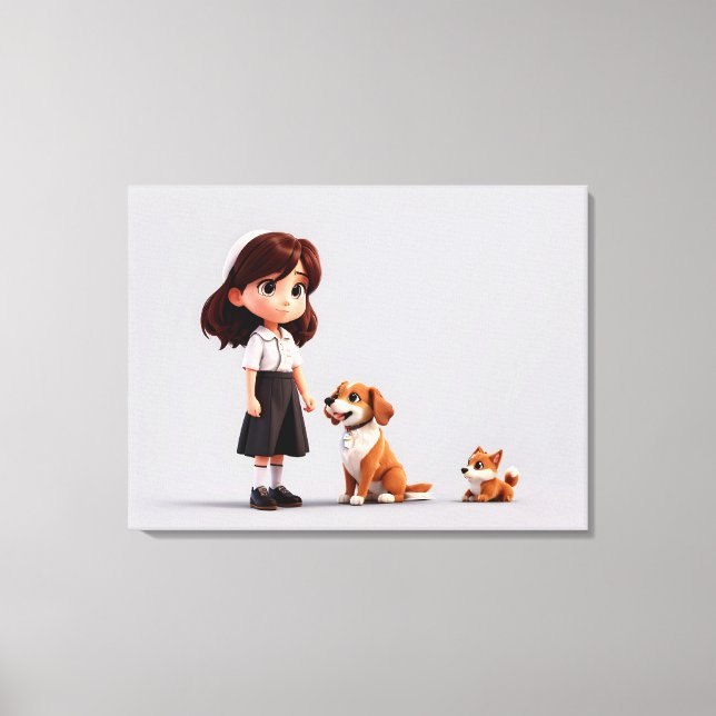 Mädchen mit Hund Leinwanddruck (Vorderseite)