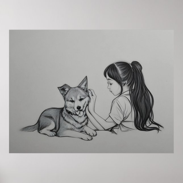 Mädchen mit Hund Poster (Vorne)