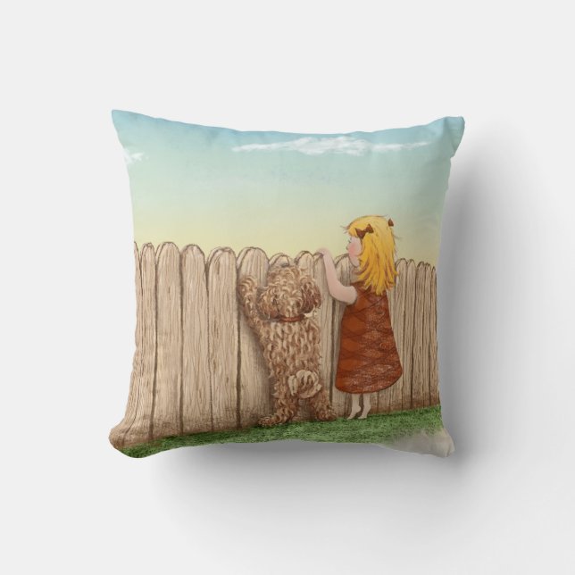 Mädchen mit Hundemalereien/Labradoodle Liebe Kissen (Vorderseite)