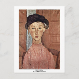 Mädchen mit Hut von Modigliani Amedeo Postkarte