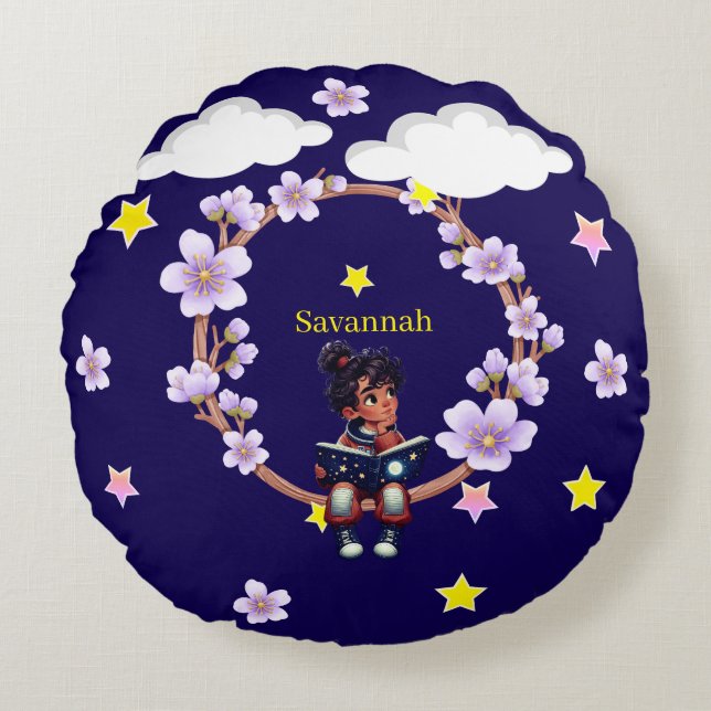 Mädchen mit ihrer Fantasie Rundes Kissen (Vorderseite)